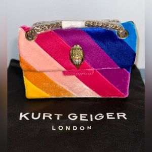 NWT Kurt Geiger London Mini Rainbow Stripe Velvet Crossbody Bag